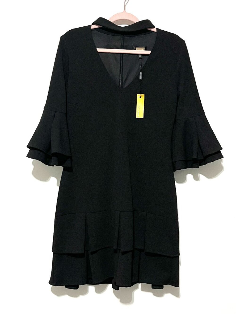 Alexa Admor Womens Flare Sleeve Choker Dress 12 Black Cocktail Office Siren NWT